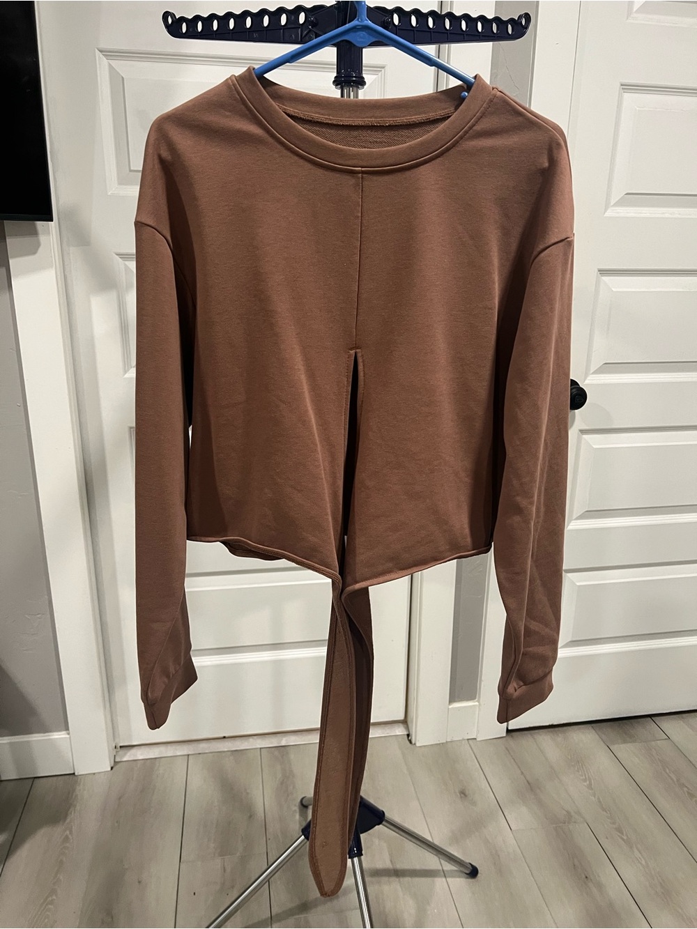 Cropped Tie Waist Sweatshirt Pullover Top Earthy Brown XL